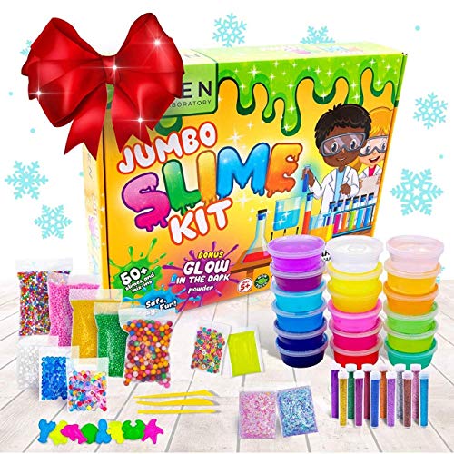 Zen Laboratory DIY Slime Kit Toy for Kids Girls Boys Ages 3-12, Glow in The Dark Glitter Slime Making Kit - Slime Supplies w/ Foam Beads Balls, 18 Mystery Box Containers Filled Crystal Powder Slime