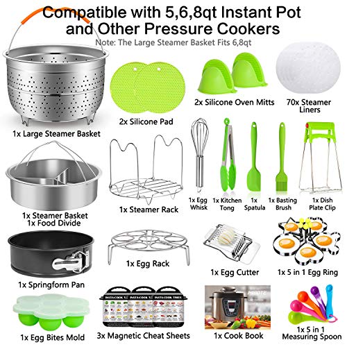 101 Pcs Pressure Cooker Accessories Set Compatible with Instant Pot 6 qt 8  Quart, 2 Steamer Basket, Springform Pan, Stackable Egg Steamer Rack, Egg